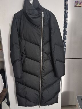 Ted Baker Black Asymmetrical Zip Long Puffer Coat